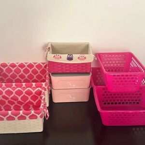 Pink and White Organization Bundle - 8 Assorted Decorative Baskets/Bins